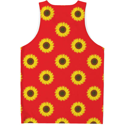 Red Sunflower Pattern Print Men's Tank Top