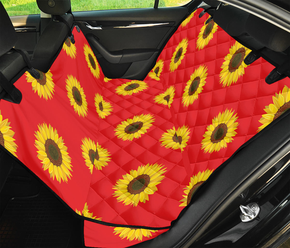 Red Sunflower Pattern Print Pet Car Back Seat Cover