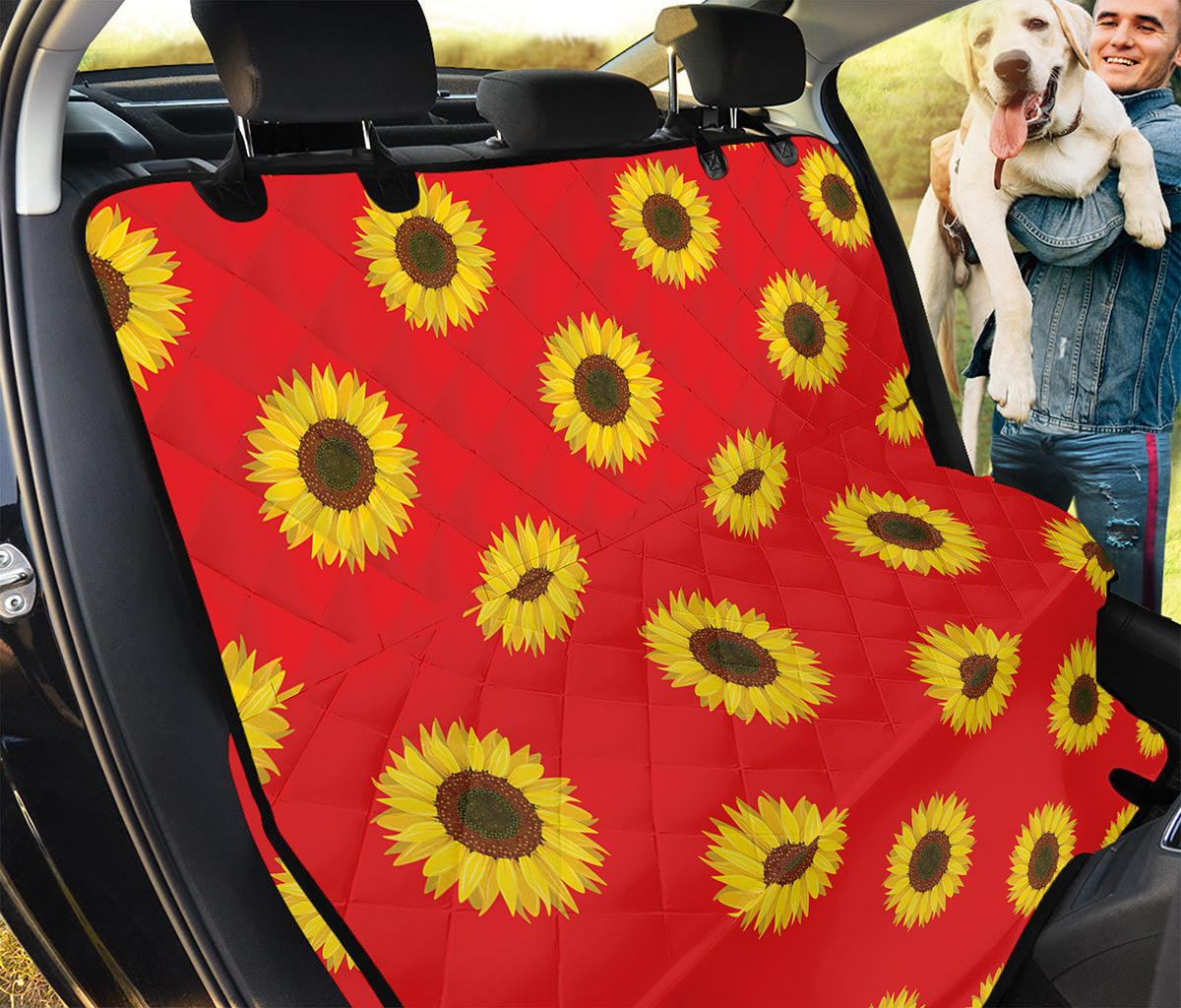 Red Sunflower Pattern Print Pet Car Back Seat Cover