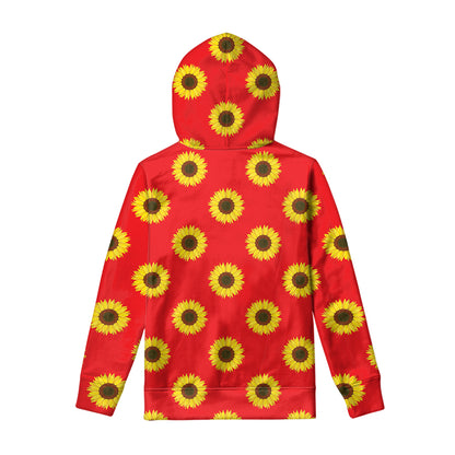 Red Sunflower Pattern Print Pullover Hoodie