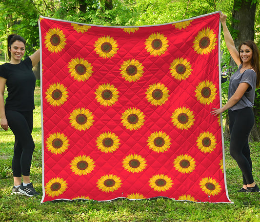 Red Sunflower Pattern Print Quilt