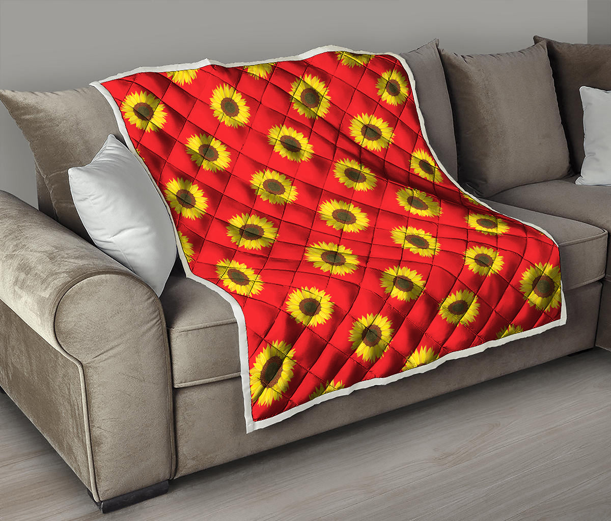Red Sunflower Pattern Print Quilt