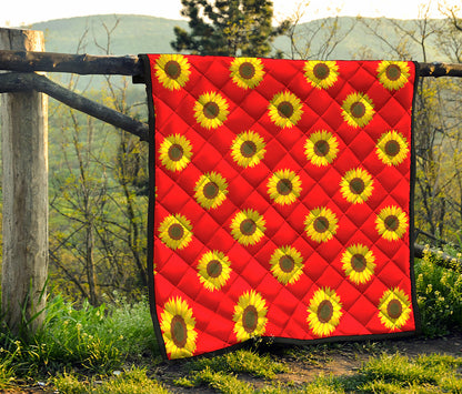 Red Sunflower Pattern Print Quilt