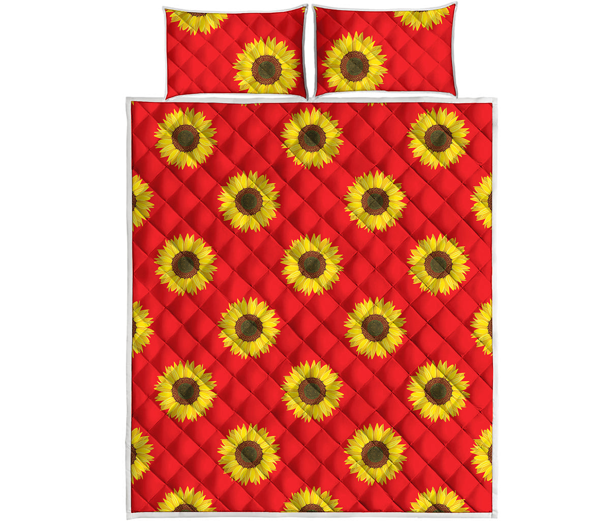 Red Sunflower Pattern Print Quilt Bed Set