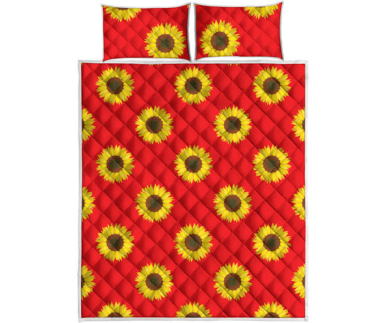 Red Sunflower Pattern Print Quilt Bed Set