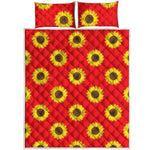 Red Sunflower Pattern Print Quilt Bed Set