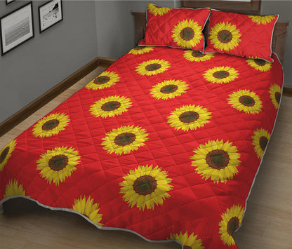 Red Sunflower Pattern Print Quilt Bed Set