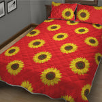 Red Sunflower Pattern Print Quilt Bed Set