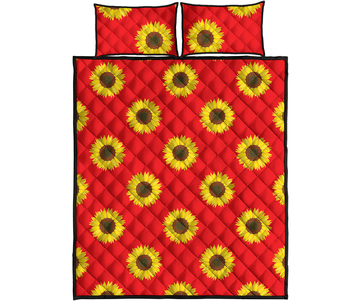 Red Sunflower Pattern Print Quilt Bed Set