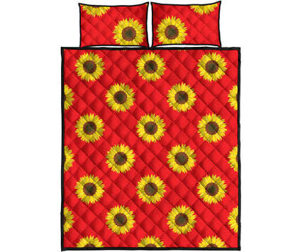 Red Sunflower Pattern Print Quilt Bed Set