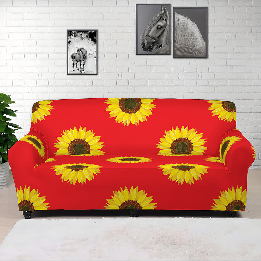 Red Sunflower Pattern Print Sofa Cover