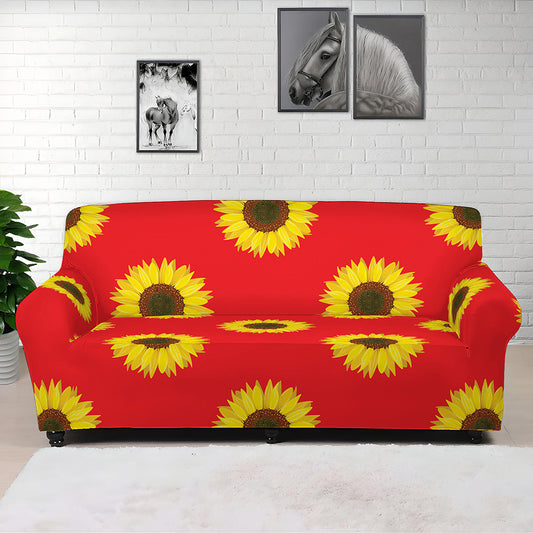 Red Sunflower Pattern Print Sofa Cover
