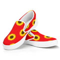 Red Sunflower Pattern Print White Slip On Sneakers
