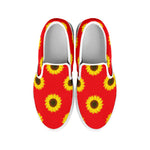 Red Sunflower Pattern Print White Slip On Shoes