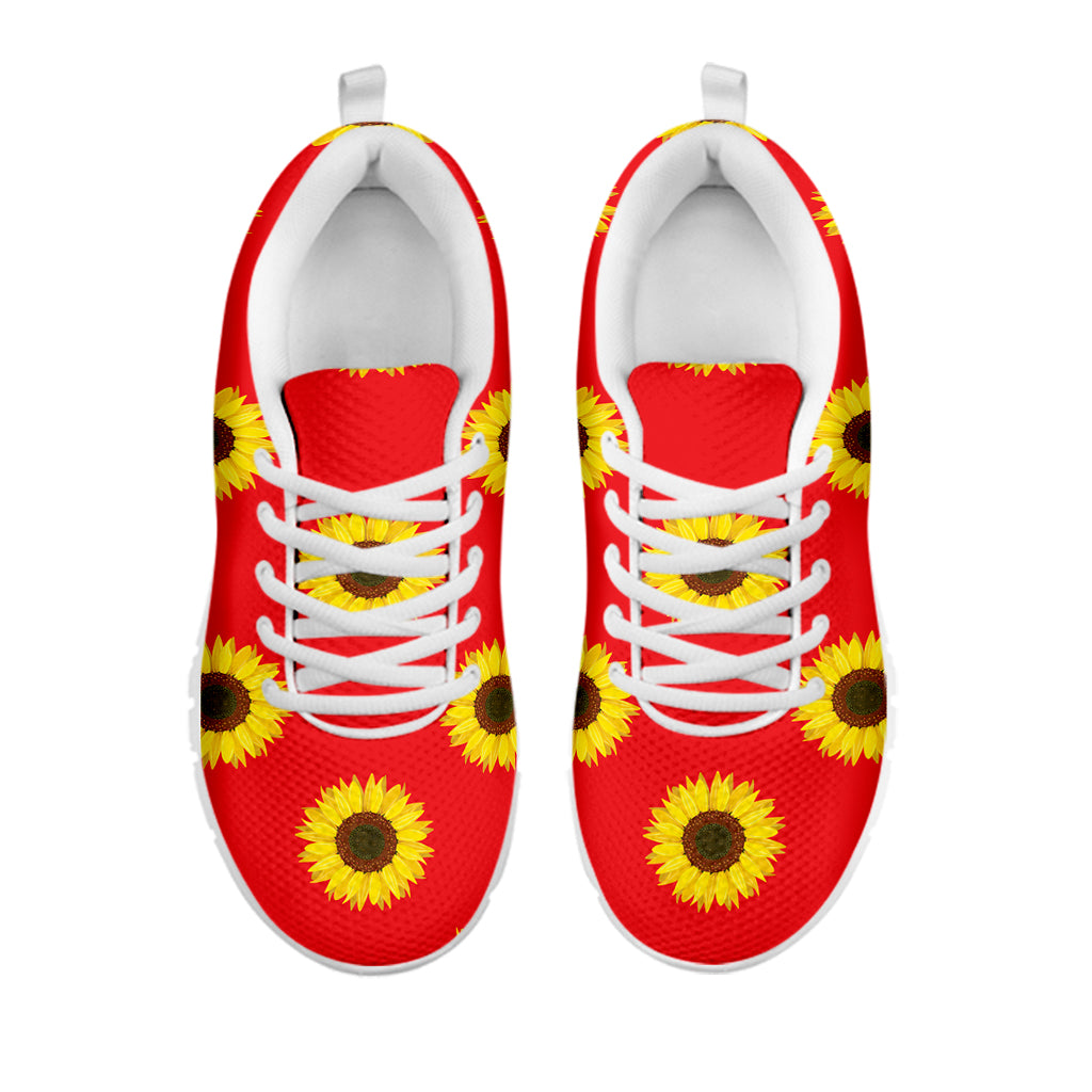 Red Sunflower Pattern Print White Sneakers