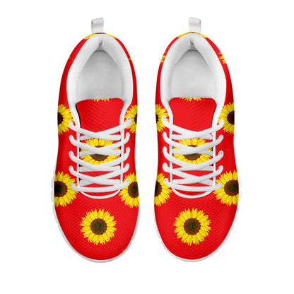Red Sunflower Pattern Print White Sneakers