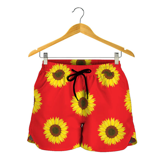 Red Sunflower Pattern Print Women's Shorts