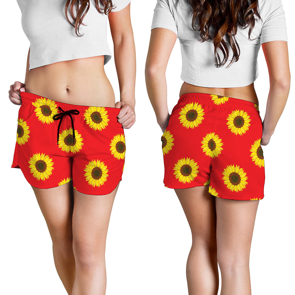 Red Sunflower Pattern Print Women's Shorts