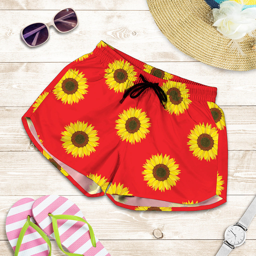 Red Sunflower Pattern Print Women's Shorts