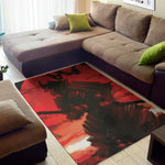 Red Sunset Samurai Print Area Rug