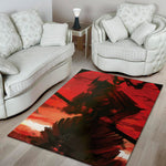 Red Sunset Samurai Print Area Rug