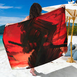Red Sunset Samurai Print Beach Sarong Wrap