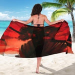 Red Sunset Samurai Print Beach Sarong Wrap