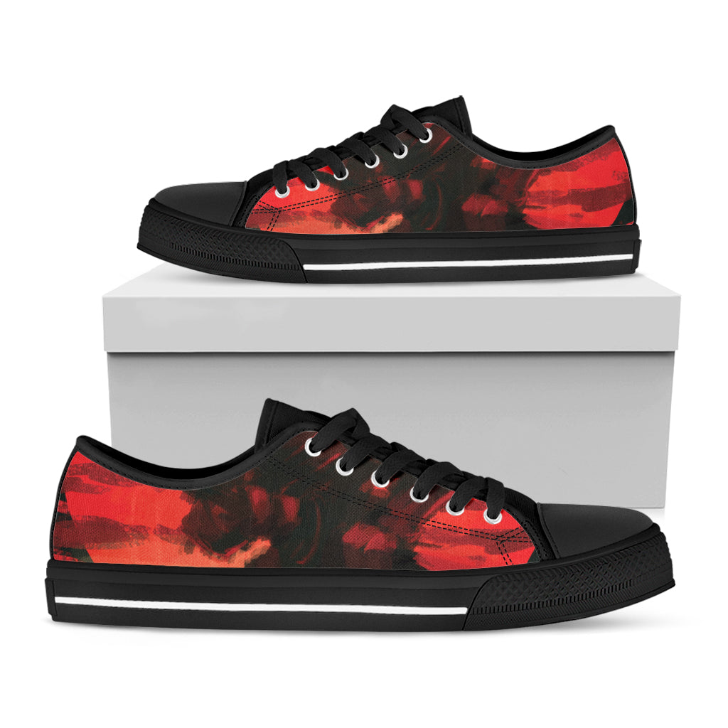 Red Sunset Samurai Print Black Low Top Shoes