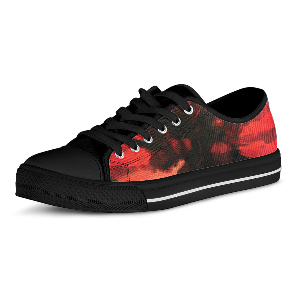 Red Sunset Samurai Print Black Low Top Shoes