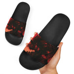 Red Sunset Samurai Print Black Slide Sandals