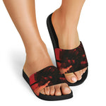 Red Sunset Samurai Print Black Slide Sandals