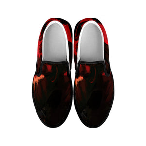 Red Sunset Samurai Print Black Slip On Shoes