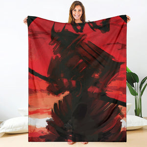 Red Sunset Samurai Print Blanket