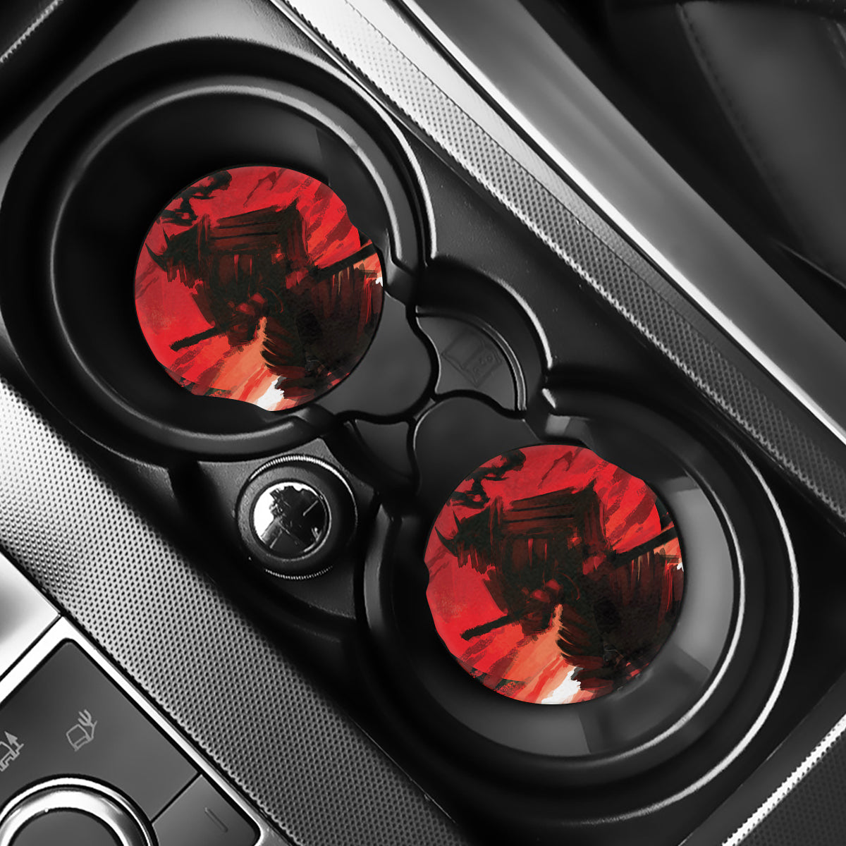 Red Sunset Samurai Print Car Coasters