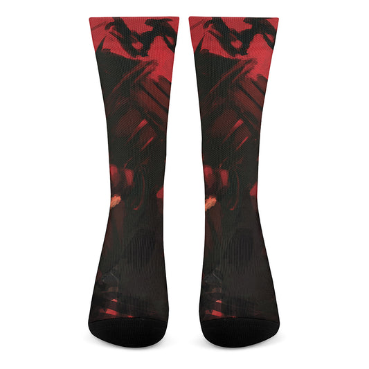 Red Sunset Samurai Print Crew Socks