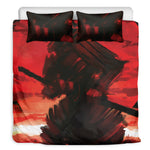 Red Sunset Samurai Print Duvet Cover Bedding Set