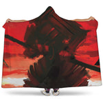 Red Sunset Samurai Print Hooded Blanket