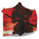 Red Sunset Samurai Print Hooded Blanket