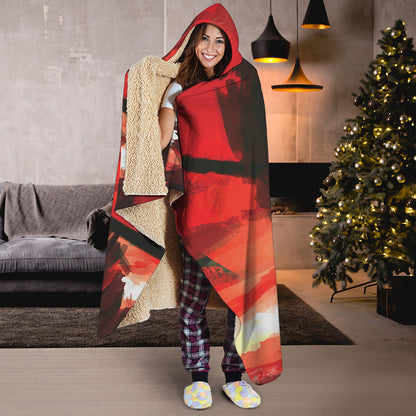 Red Sunset Samurai Print Hooded Blanket