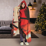 Red Sunset Samurai Print Hooded Blanket