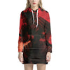 Red Sunset Samurai Print Hoodie Dress