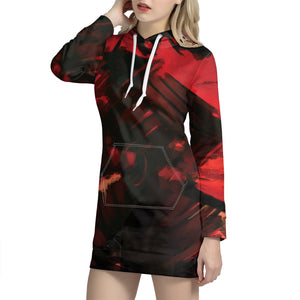 Red Sunset Samurai Print Hoodie Dress