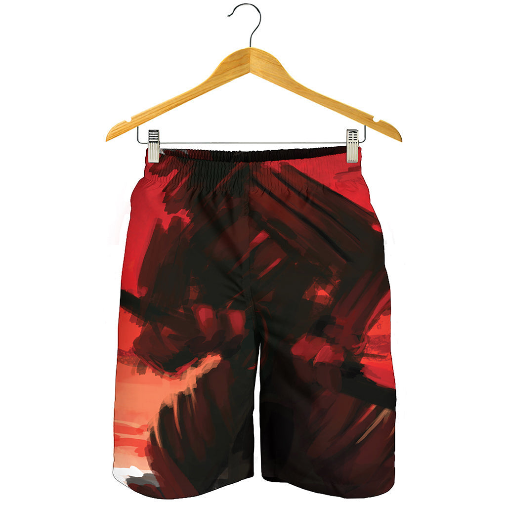 Red Sunset Samurai Print Men's Shorts