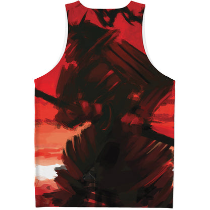 Red Sunset Samurai Print Men's Tank Top
