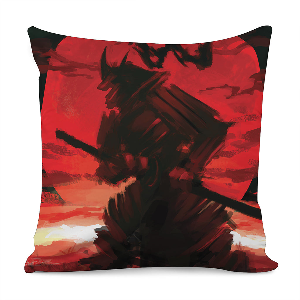 Red Sunset Samurai Print Pillow Cover