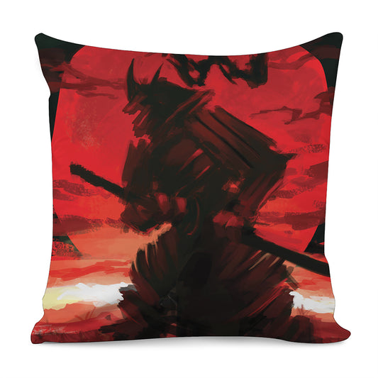 Red Sunset Samurai Print Pillow Cover