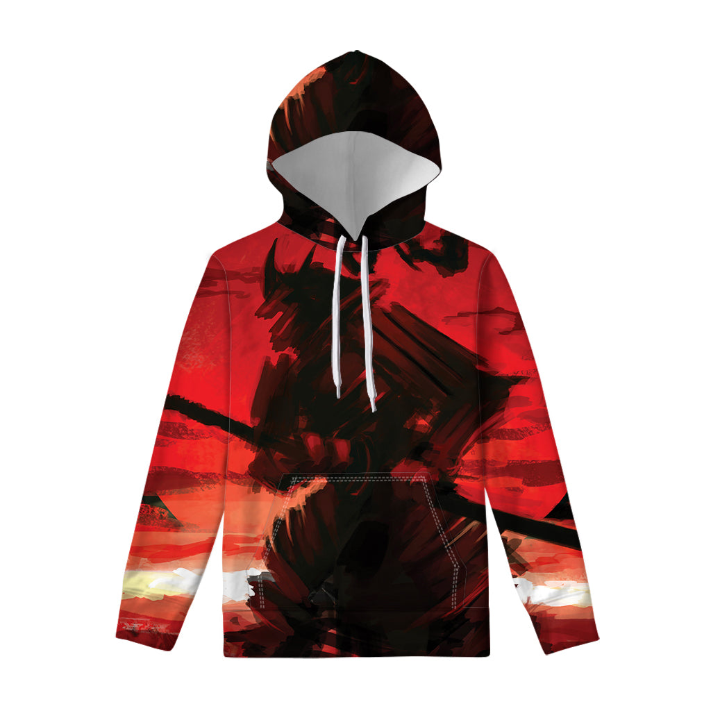 Red Sunset Samurai Print Pullover Hoodie