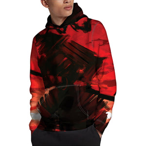 Red Sunset Samurai Print Pullover Hoodie