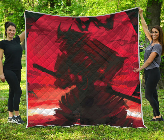 Red Sunset Samurai Print Quilt