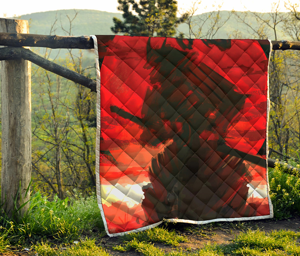 Red Sunset Samurai Print Quilt